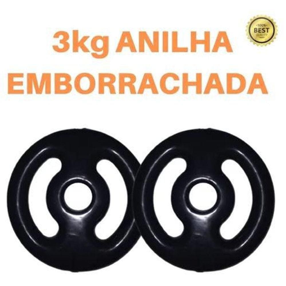 Kit 2 X Anilhas De 03Kg Emborrachada Super Premium Preta