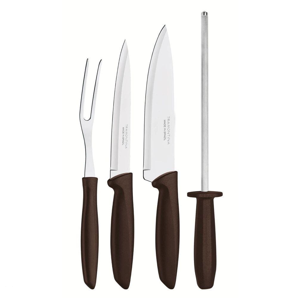 Kit para Churrasco Tramontina Plenus com Lâminas em Aço Inox e Cabos de Polipropileno Marrom 4 Peças Tramontina