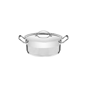 Caçarola Tramontina Professional Rasa Aço Inox Fundo Triplo Tampa Plana Detalhe Satinado 16cm 1,4L Tramontina