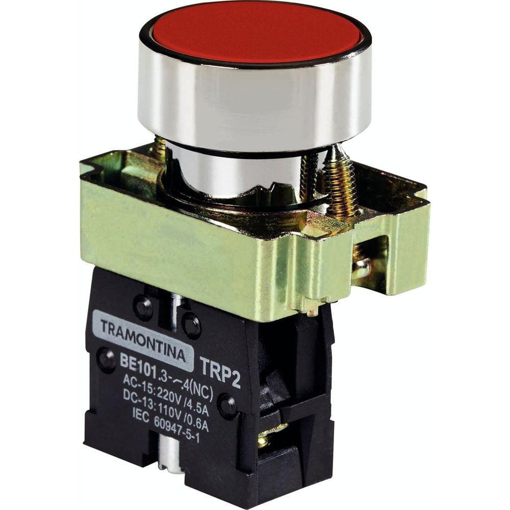 Botão de Impulso Tramontina TRP2-BA42 1NF Vermelho com Base de Metal Tramontina