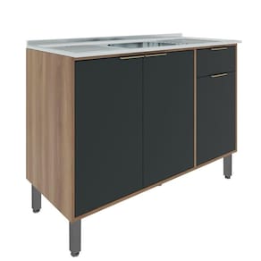 Balcão 120cm 3 Portas Thalita Moveis Sul Nogal Manchester/Preto