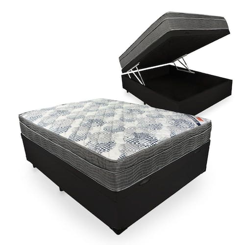 imagem-Cama Box Com Baú Casal + Colchão De Molas Ensacadas - Ortobom - ISO SuperPocket 138x188x67cm - Preto 
