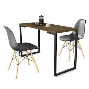 Conjunto Mesa de Cozinha Prattica Industrial 120cm e 2 Cadeiras Eames F02 Castanho/Preto - Mpozenato