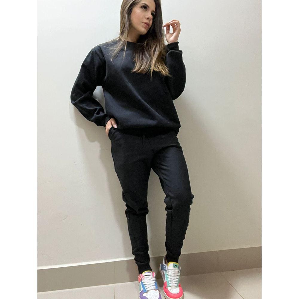 Conjunto De Moletom Abrigo Feminino Flanelado Algodão Liso