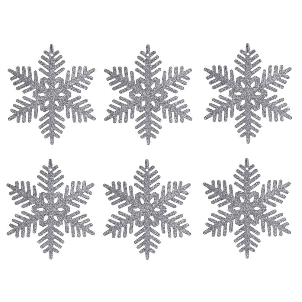 Jogo Floco de Neve Gliter Prata 18cm Enfeite Natalino 3 Peças - Yangzi