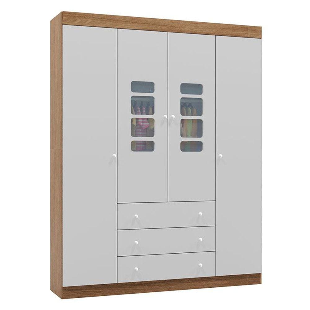 Guarda Roupa Infantil Lis 4 Portas Branco Carvalho - Canaã