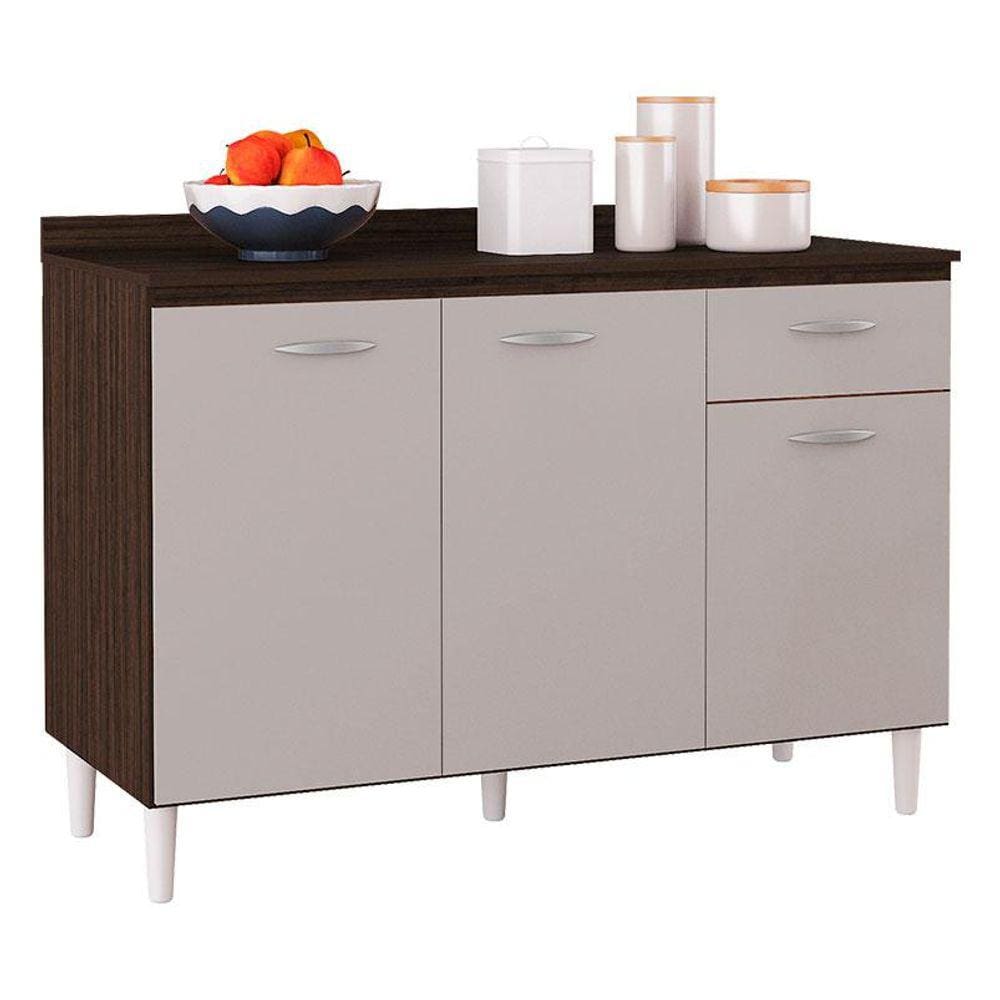 Balcão de Cozinha com Tampo 120 cm Chocolate Off White - Poquema
