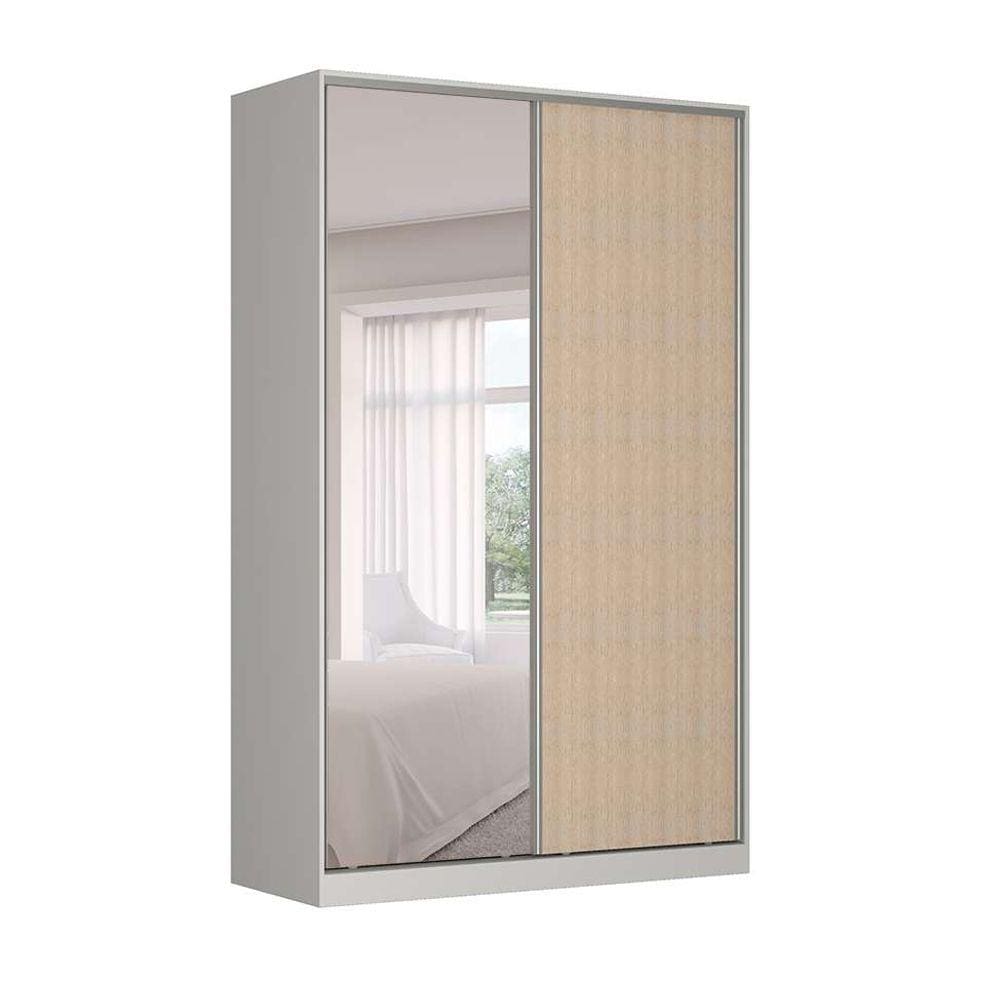 guarda-roupa solteiro com espelho tunas iii 2 pt 3 gv branco e noce