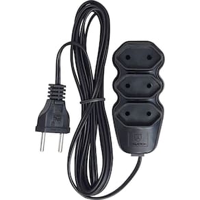 EXTENSAO ELETRICA 250V 10A 3 TOMADAS 2P 10m BIVOLT PRETA MEGATRON
