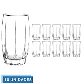 Jogo 10 Copos Vidro Transparente 374ML Amadeus Long Drink