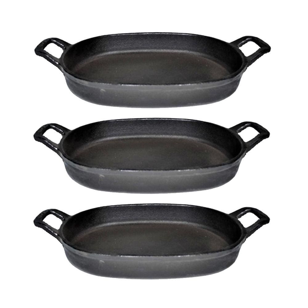 Kit 3 Assadeira de Ferro Lisa Oval Alça Ferro ST 35x24cm