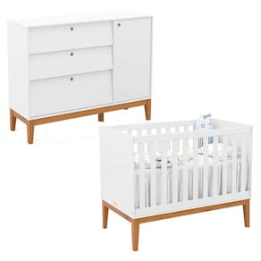 Berço Americano e Cômoda Sapateira Unique Branco Soft Eco Wood - Matic