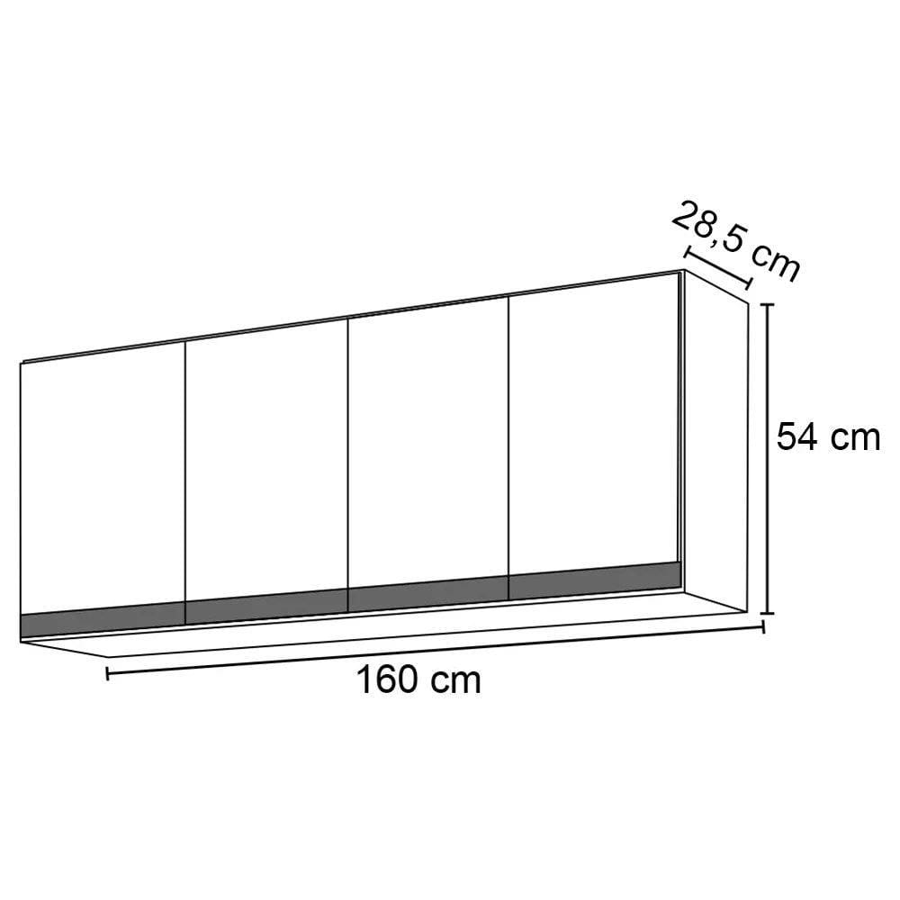 Armário Aéreo 160cm 4 Portas Nevada Branco/Preto - Lumil Móveis