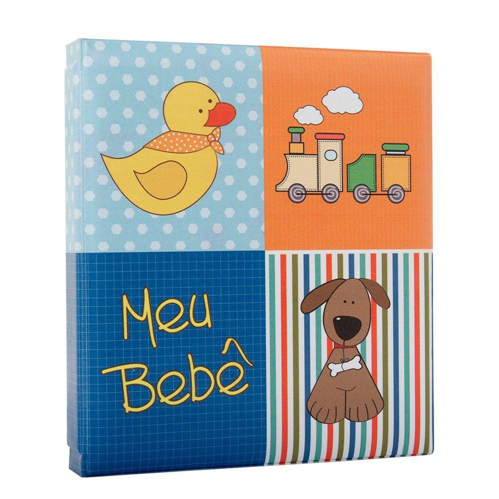 Álbum Fotográfico Com Estojo Para 80 Fotos 15X21 - Baby Bebê Bichinhos Menino