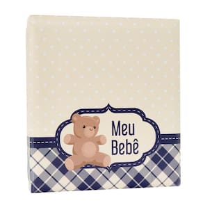 Álbum Fotográfico Com Estojo Para 80 Fotos 15X21 - Baby Bebê Bege Ursinho Menino