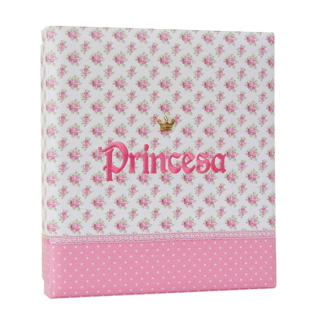 Álbum Fotográfico Com Estojo Para 80 Fotos 15X21 - Bordado Luxo Princesa Rosa Menina Bebê