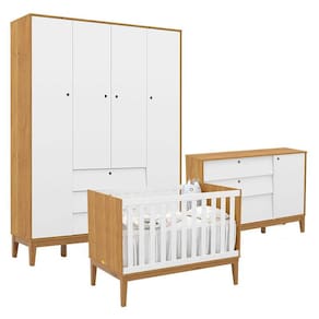 Quarto de Bebe Unique 4 Portas com Cômoda Sapateira Freijó Branco Soft Eco Wood - Matic