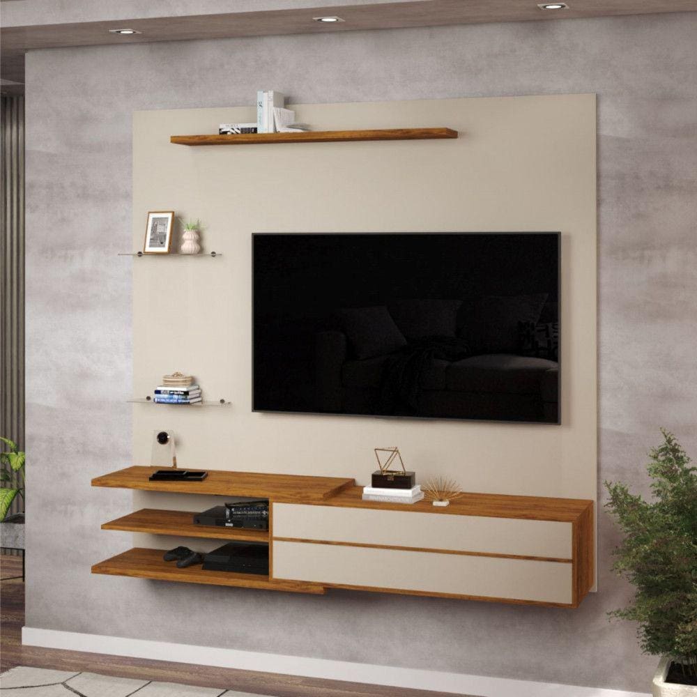 Painel Para TV Até 60 Polegadas Magnum Salini Off White Imbuia Viero Móveis