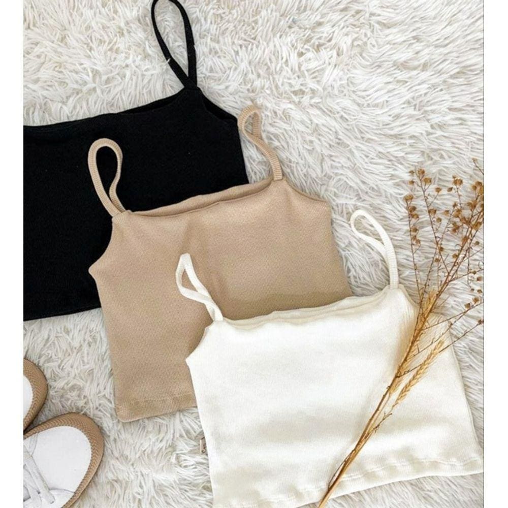 Top Cropped Alça Reta Canelado com Forro