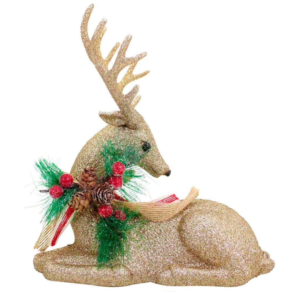 Boneco Natal Rena Natalina Glitter Dourado 21cm
