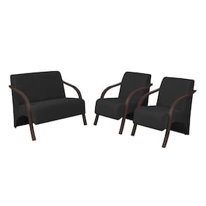 Conjunto Vênus Braço Madeira D Salla 2 Poltronas de 1 Lugar e 1 de 2 Lugares Suede