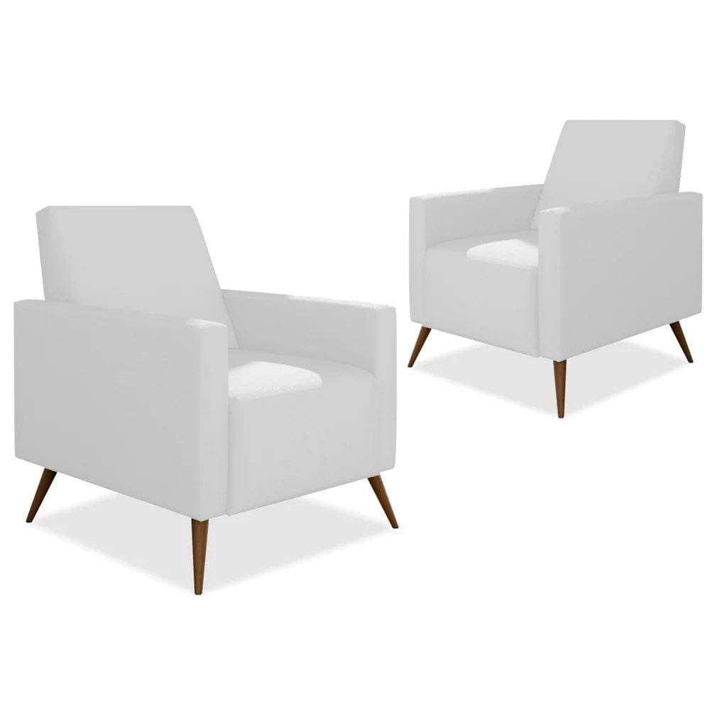 Kit 2 Poltronas Decorativas Pés Palito Thessa P04 Corano Branco - Mpozenato