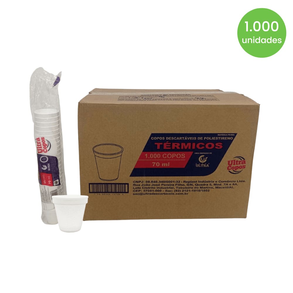 Copo de Isopor 70ml Ultratherm com 1.000 unidades
