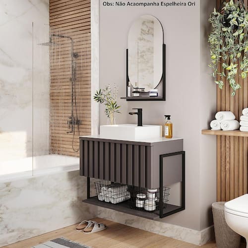 imagem-Armário para Banheiro Frise 80cm Porta Prateleira Titanium MGM
