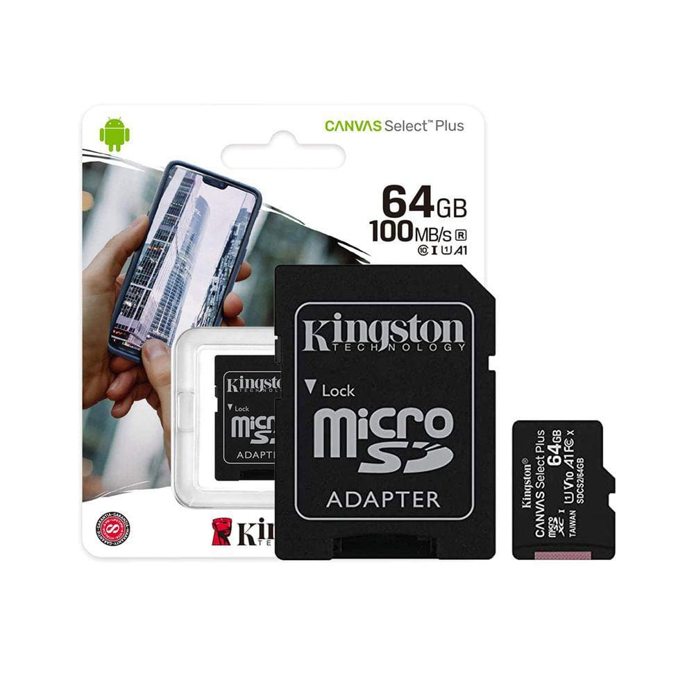 Cartão de Memória Micro SD Kingston Canvas Select Plus 64GB, Classe 10, C/ Adaptador - SDCS2/64GB