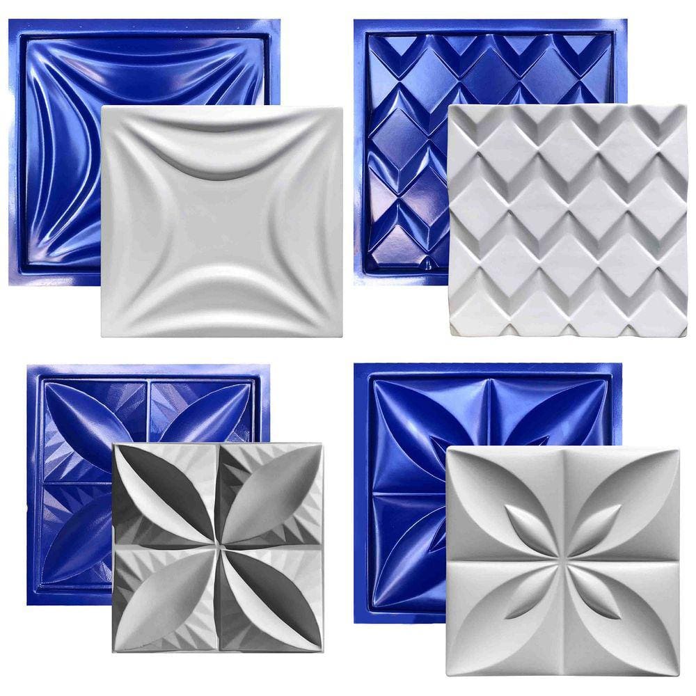 Conjunto 4 Formas 3d Gesso E Cimento Abs Azul
