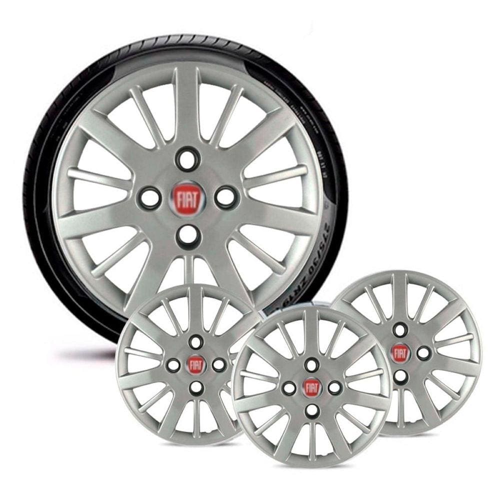 Jogo 4 Calota Carros Fiat Todos Aro 14 Grafite B Emb Vermelh
