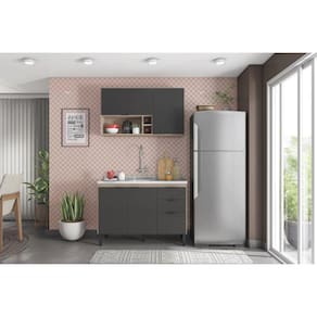 Cozinha Compacta Firenze 02 Peças 05 Portas 02 Gavetas Demóbile Avena Touch/Grafito