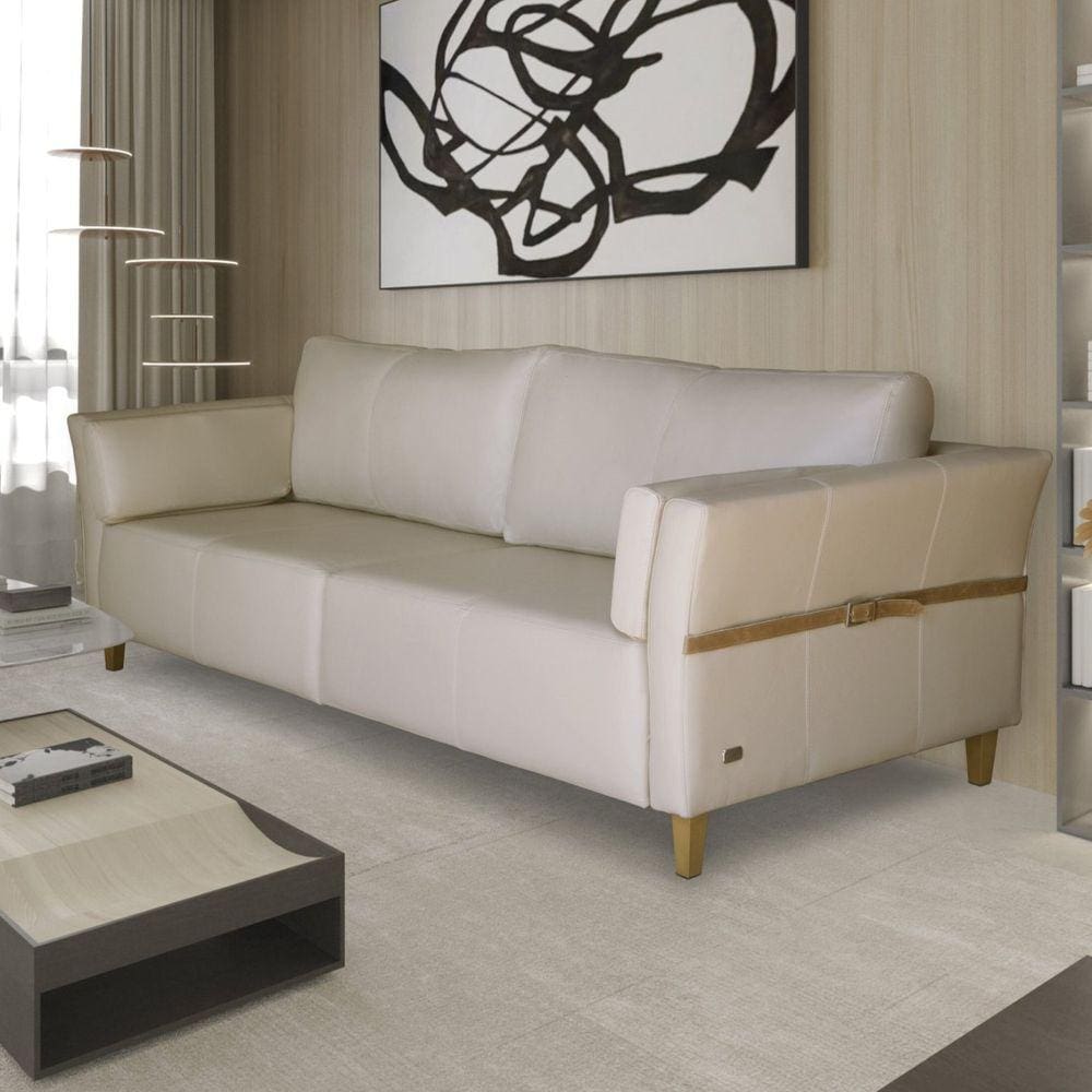 Sofá 4 Lugares 240cm Couro Legítimo Malibu Scala Decor Bege 66