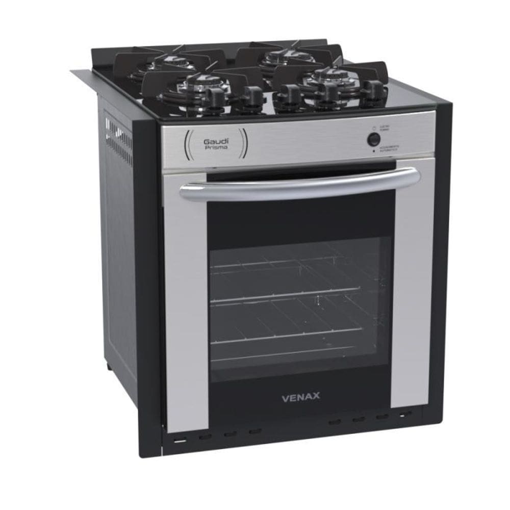 Fogão 4 Bocas de Embutir Venax Gaudi Prisma Vitreo Bl Inox Mesa em Vidro - Bivolt