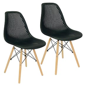 Kit 2 Cadeiras Charles Eames Colmeia Eiffel Base Madeira - Preta