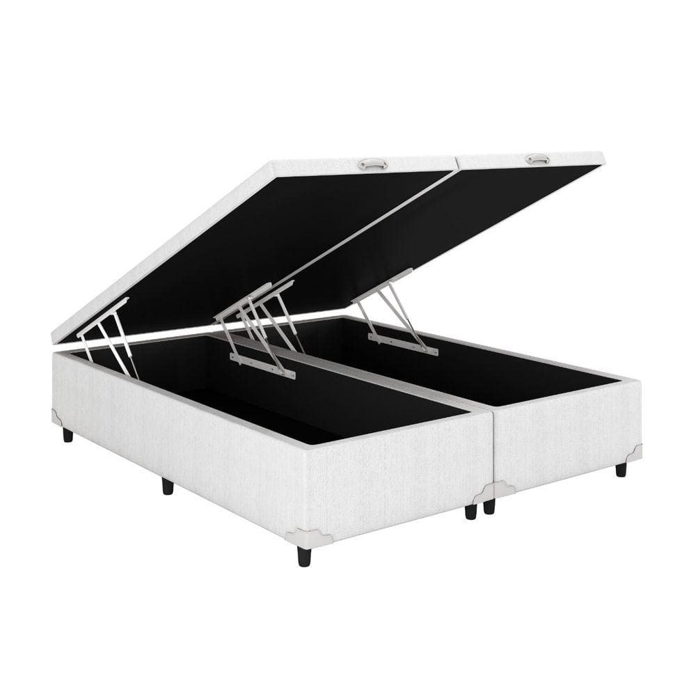Base Box Baú Casal Bipartido Classic Blindado 138x188x42 Corino Branco