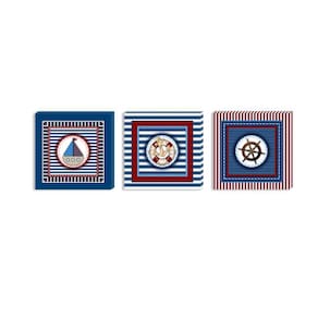 Conjunto Kit Com 3 Quadros Náuticos Decorativos Linha Náutica Marinheiro Mar 4