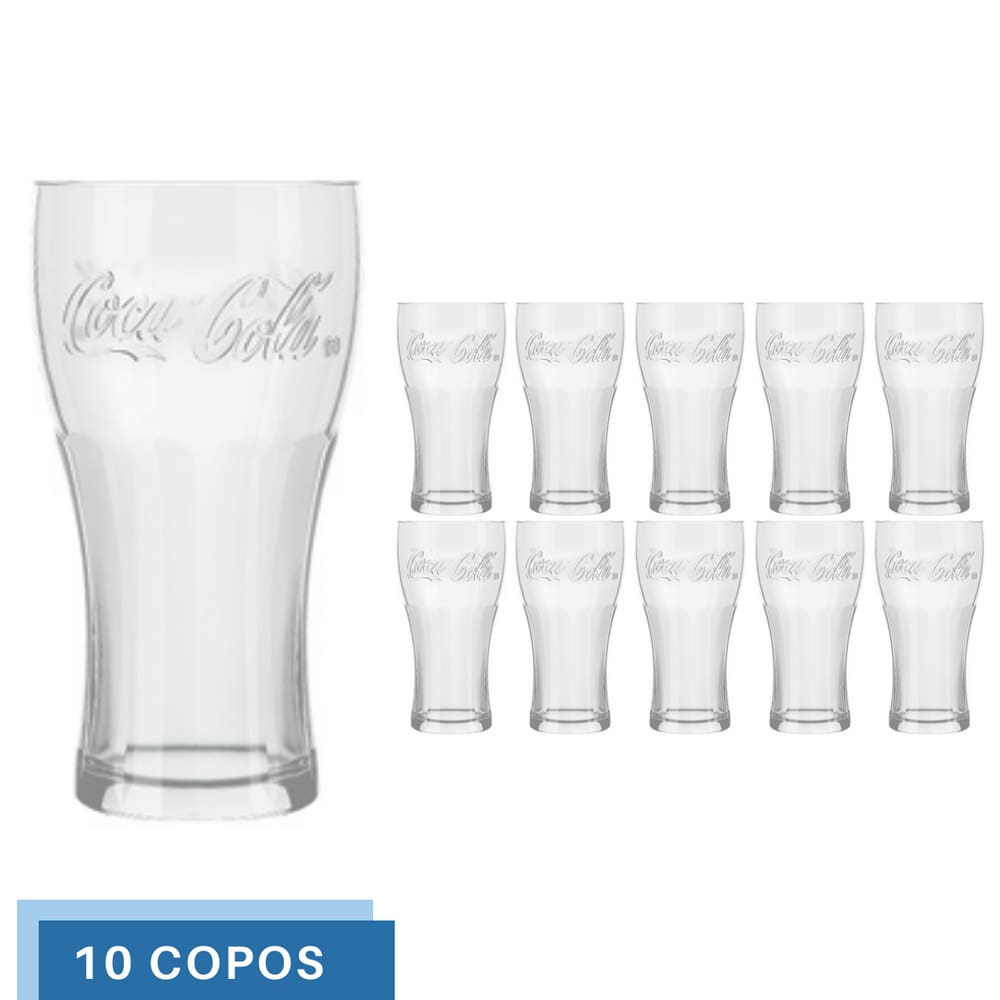 Jogo 10 Copos de Vidro 300ML Coca-Cola Transparente Nadir