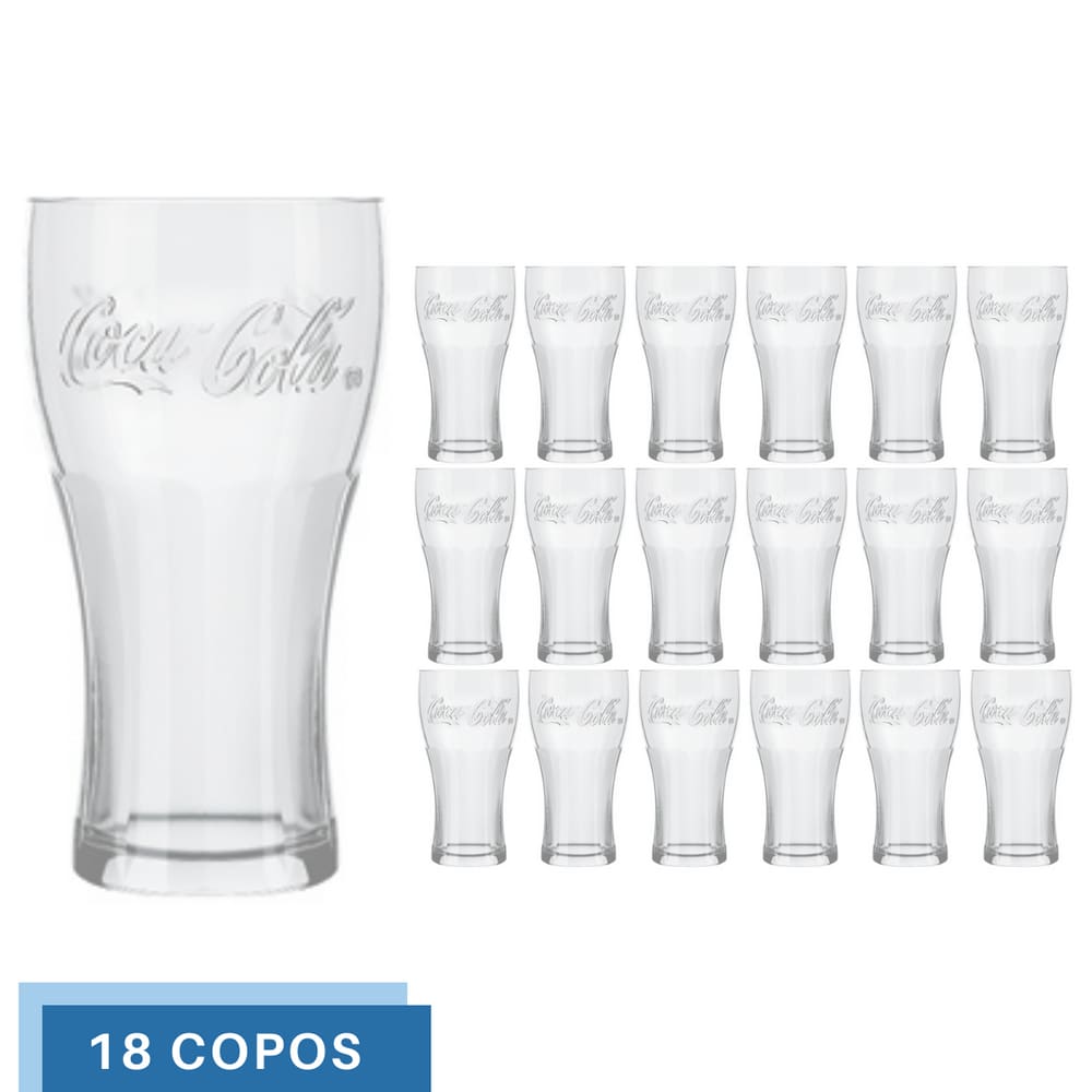 Jogo 18 Copos de Vidro 300ML Coca-Cola Transparente Nadir