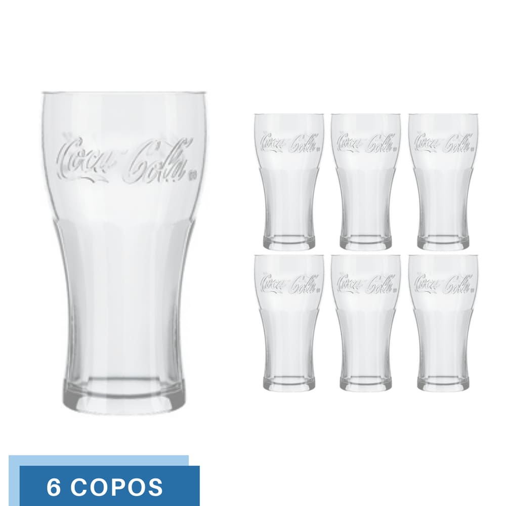 Jogo 6 Copos de Vidro 300ML Coca-Cola Transparente Nadir
