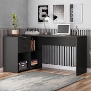 Mesa de Escritório em L 2 Gavetas 3 Nichos Office NT 2060 Notável Móveis Preto Tx