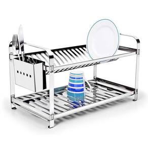 Escorredor de Louça 20 Pratos Aço Inox MakInox Porta Talher Inox
