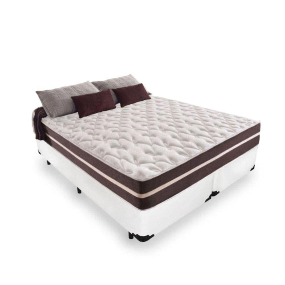 Cama Box Casal Bipartido 138 Tecido Sintético Branco com Colchão Little Angel - Bello Box - Mola Superlastic 62x138x188