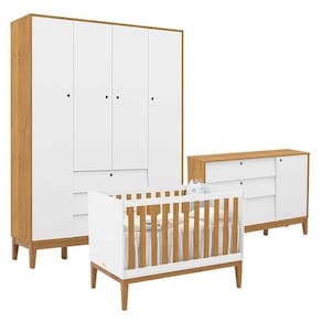 Quarto de Bebe Unique 4 Portas com Cômoda Sapateira Branco Soft Freijó Eco Wood - Matic