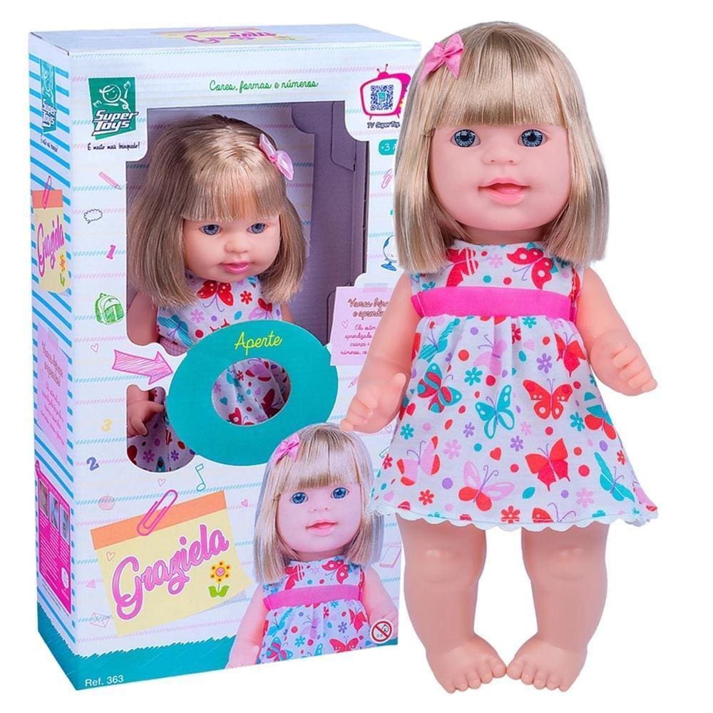 Boneca Graziela Fala 60 Frases Ensina Cores Formas E Números  363 Super Toys