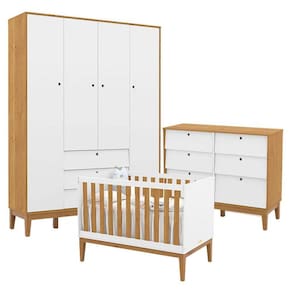 Quarto de Bebe Unique 4 Portas com Cômoda 6 Gavetas Branco Soft Freijó Eco Wood - Matic