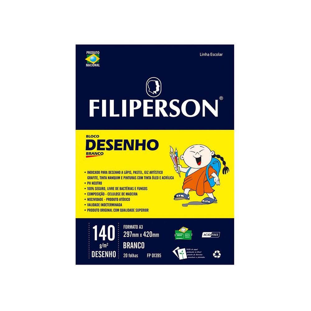 Bloco de Desenho A3 Branco 140g, Pct. C/ 20 folhas - Filiperson - 1395