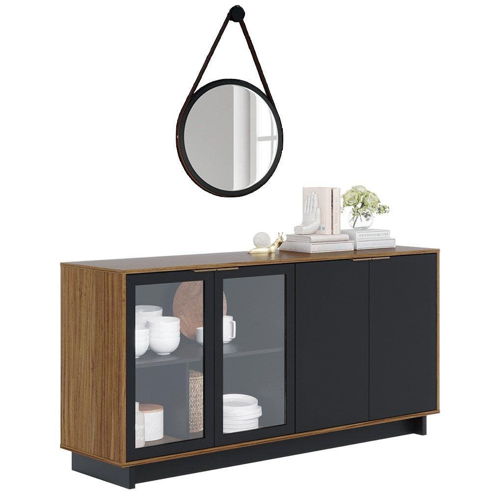 Balcão Aparador Buffet Vicky Com Espelho Adnet 67cm C05 Preto/Freijó/Off White - Mpozenato
