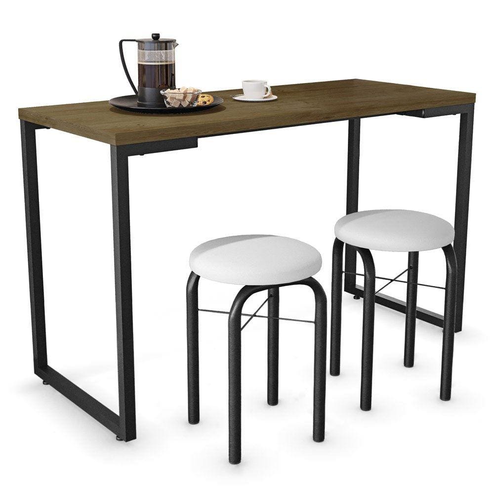 Conjunto Mesa de Cozinha Prattica Industrial 120cm com 2 Banquetas F02 Castanho/Branco - Mpozenato