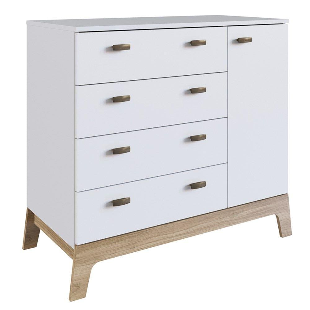 Cômoda Infantil 1 Porta 4 Gavetas 93cm 004 Branco - Completa Móveis